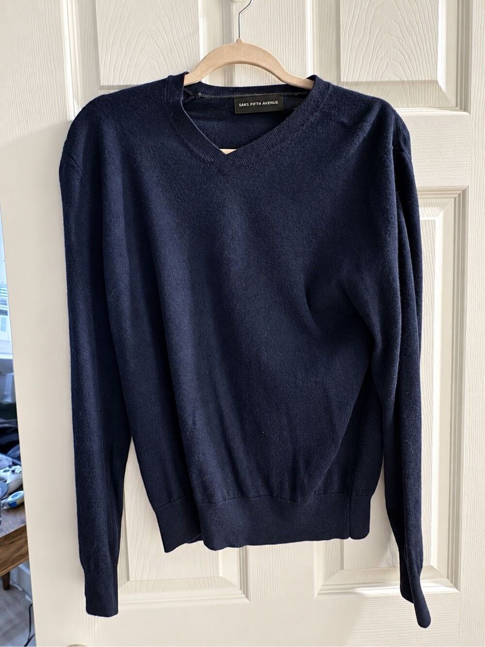 Saks Fifth Avenue Navy V-Neck Wool Blend Sweater Size M